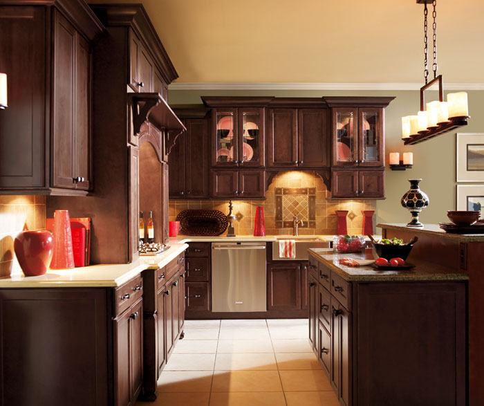 Dark Maple kitchen cabinets by Decora Cabinetry